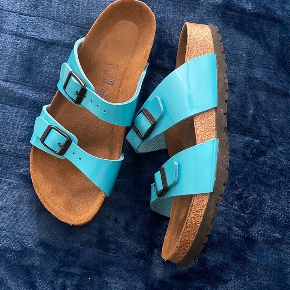 ☀️Birkenstock Arizona 6 Turquoise Patent Leather Sandals with Double Straps ☀️ - Picture 10 of 12